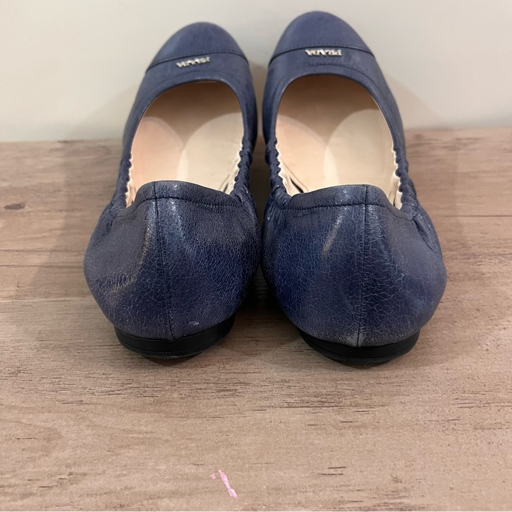 Prada Leather Scrunch Ballet Flats 9.5 Navy Blue 39.5 Made In Italy - Picture 4 of 9
